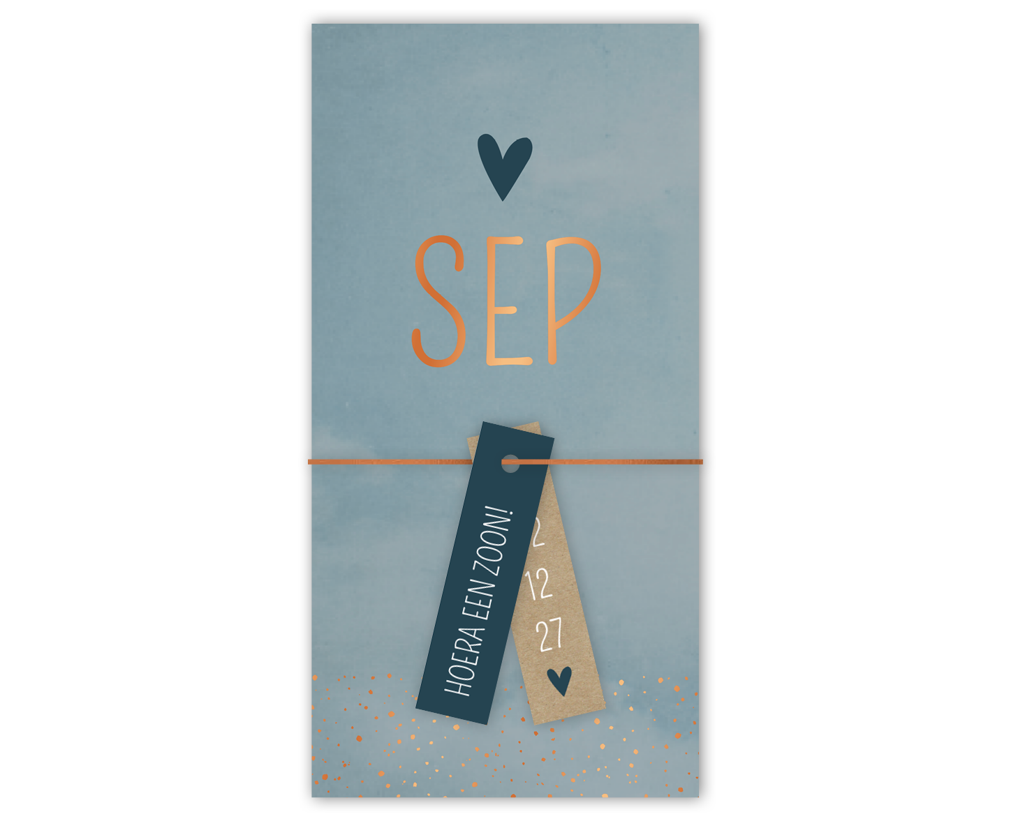 Geboortekaartje Trendy Blauw Koperfolie Hartje