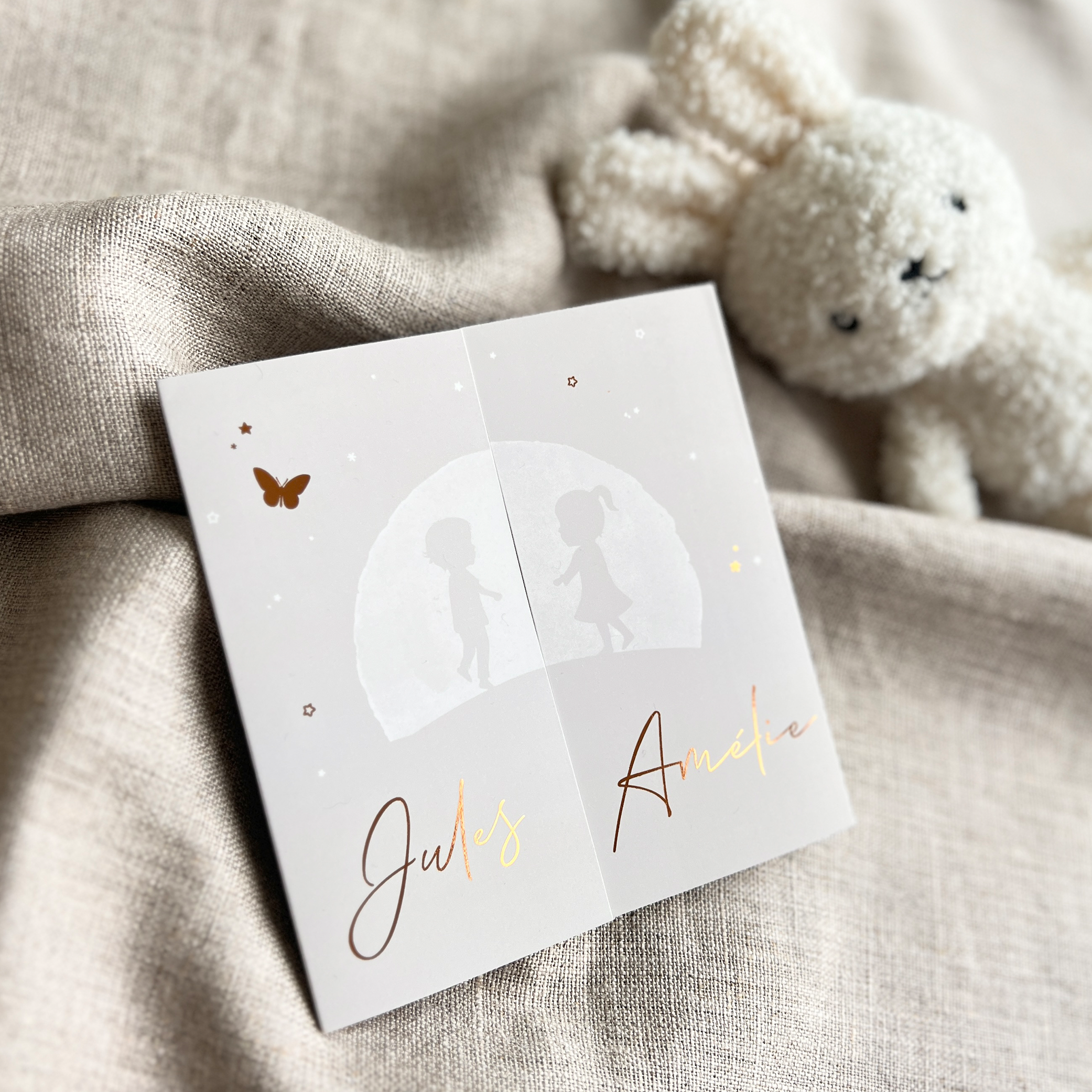 Geboortekaartje Tweeling Luikkaartje Maan