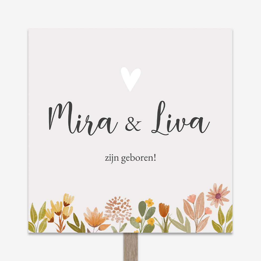 Tuinbord Geboorte Bloemetjes Tweeling Watercolor