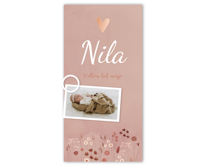 Geboortekaartje Roze bloemetjes