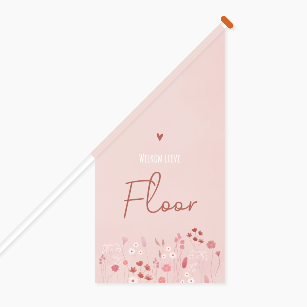 Vlag L Meisje Bloemetjes Roze
