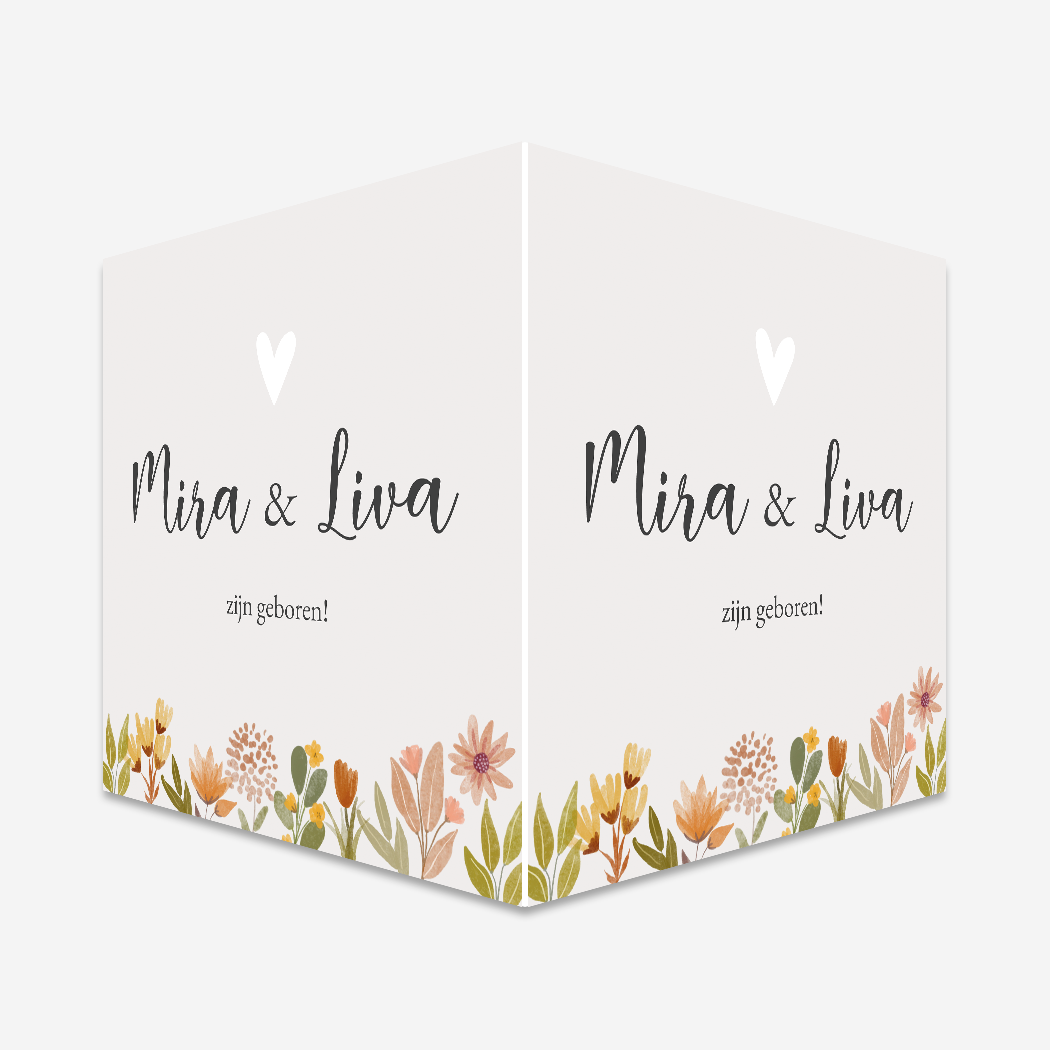 Raambord Geboorte Tweeling Bloemetjes Waterverf