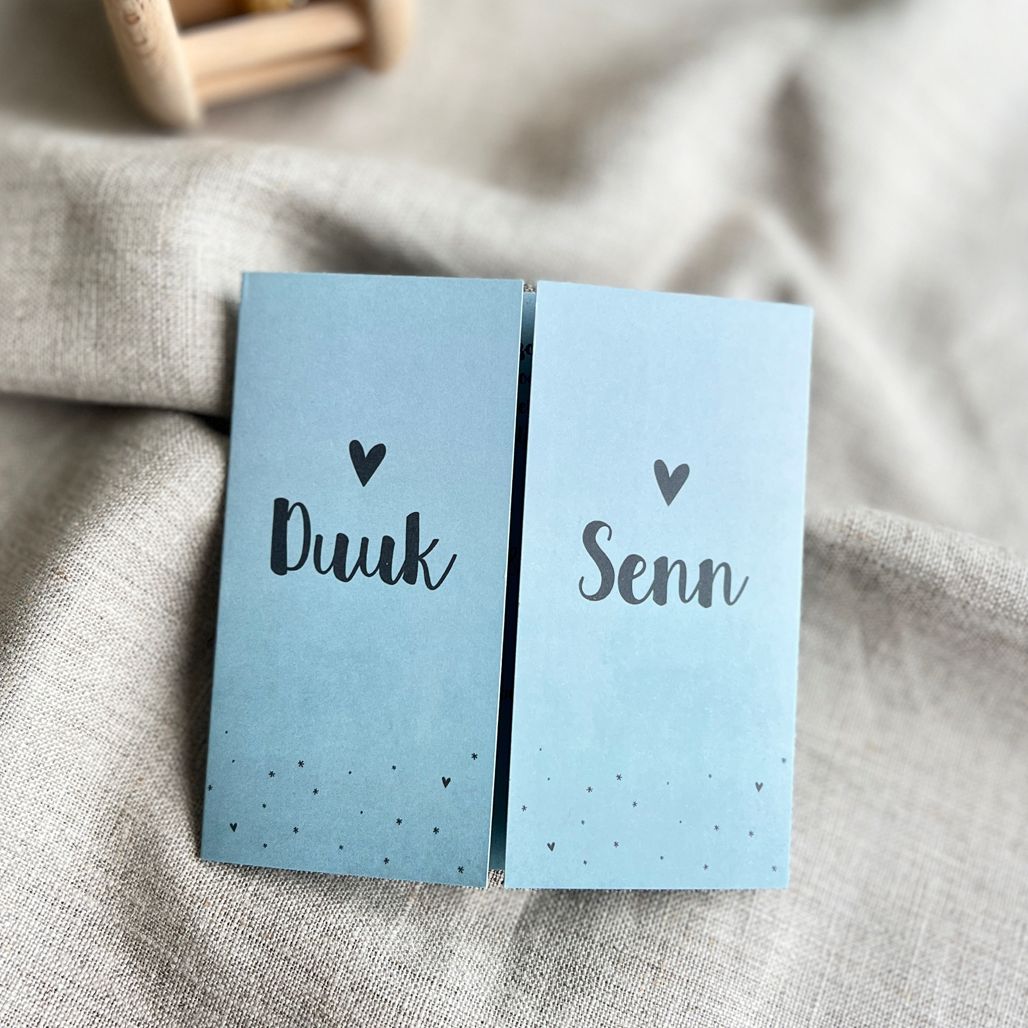 Geboortekaartje Tweeling Luikkaartje Blauw Lief