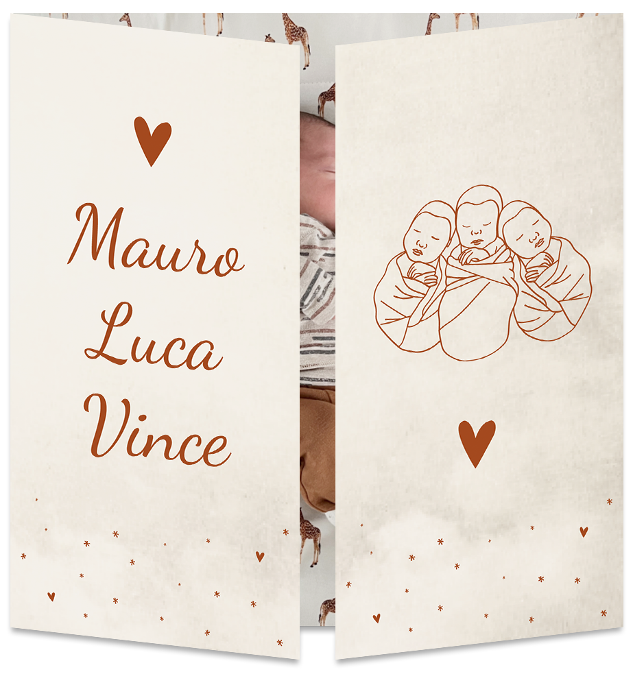 Geboortekaartje Drieling Luikkaartje Beige