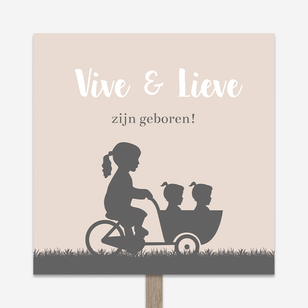 Tuinbord Geboortebord Bakfiets Silhouet Tweelingzusjes