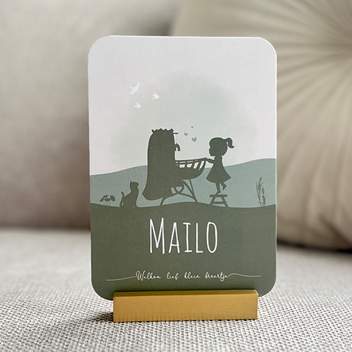 Geboortekaartje Jongen Silhouet Wiegje Kat