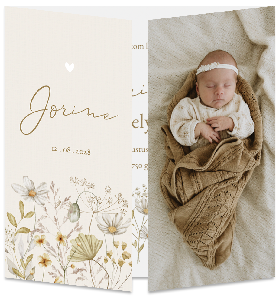 Geboortekaartje Meisje Beige Bloemen