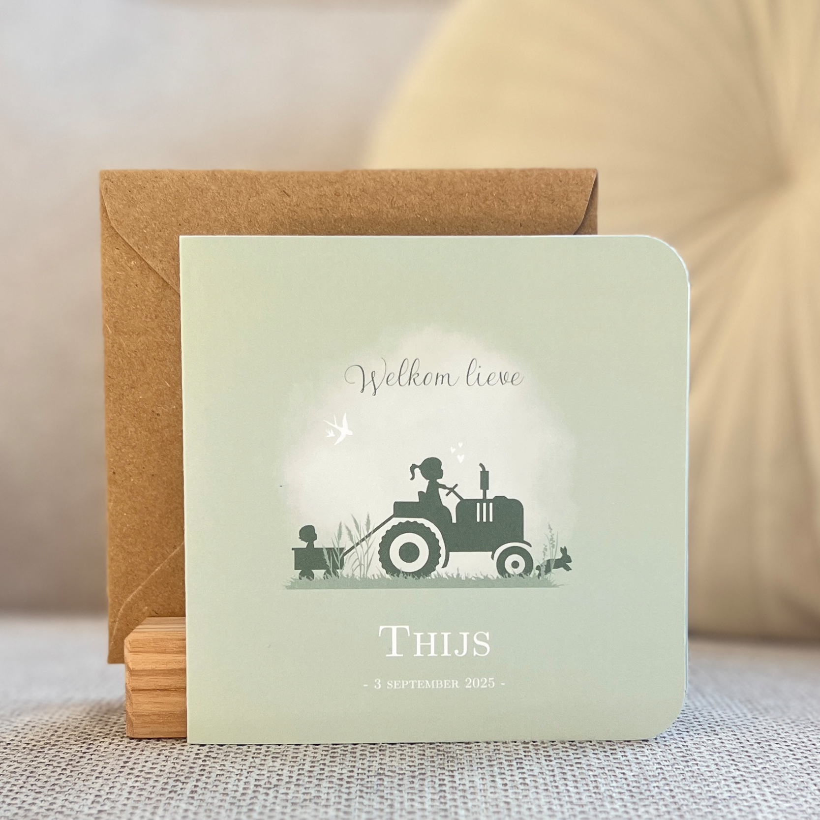 Geboortekaartje Boerderij Trekker Koe SIlhouet