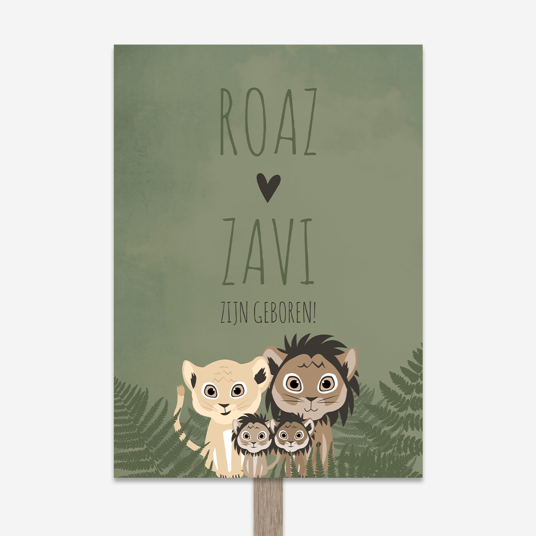 Tuinbord Geboortebord Leeuwen Tweeling Groen