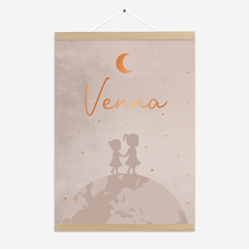 Poster Wereldbol Roze Maan