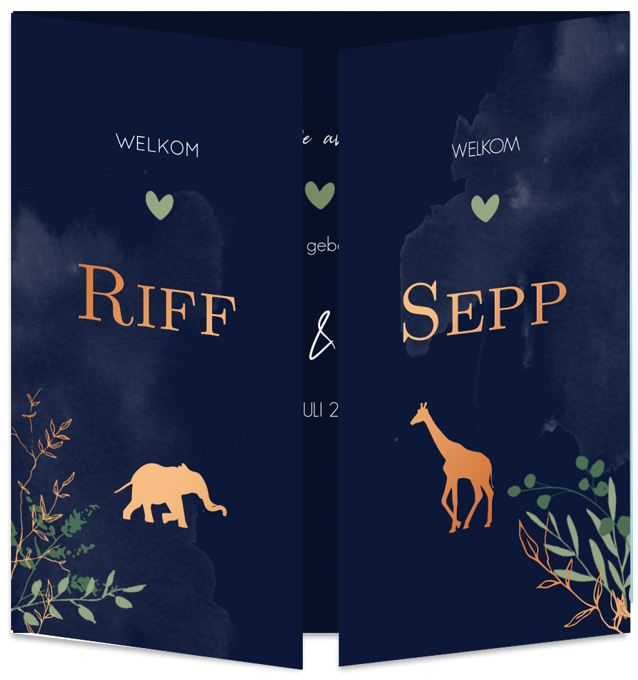 Geboortekaartje Tweeling Jungle Dieren Savanne