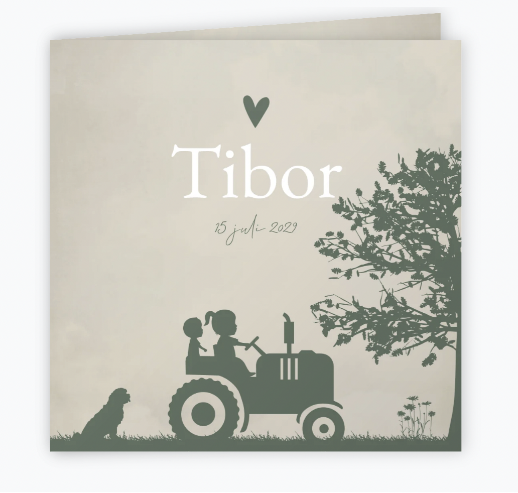 Geboortekaartje Jongen Silhouet Tractor Boerderij