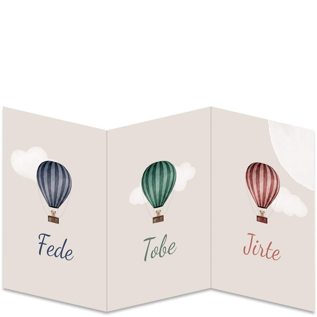 Geboortekaartje Drieling Teddybeertje Luikkaartje Luchtballon