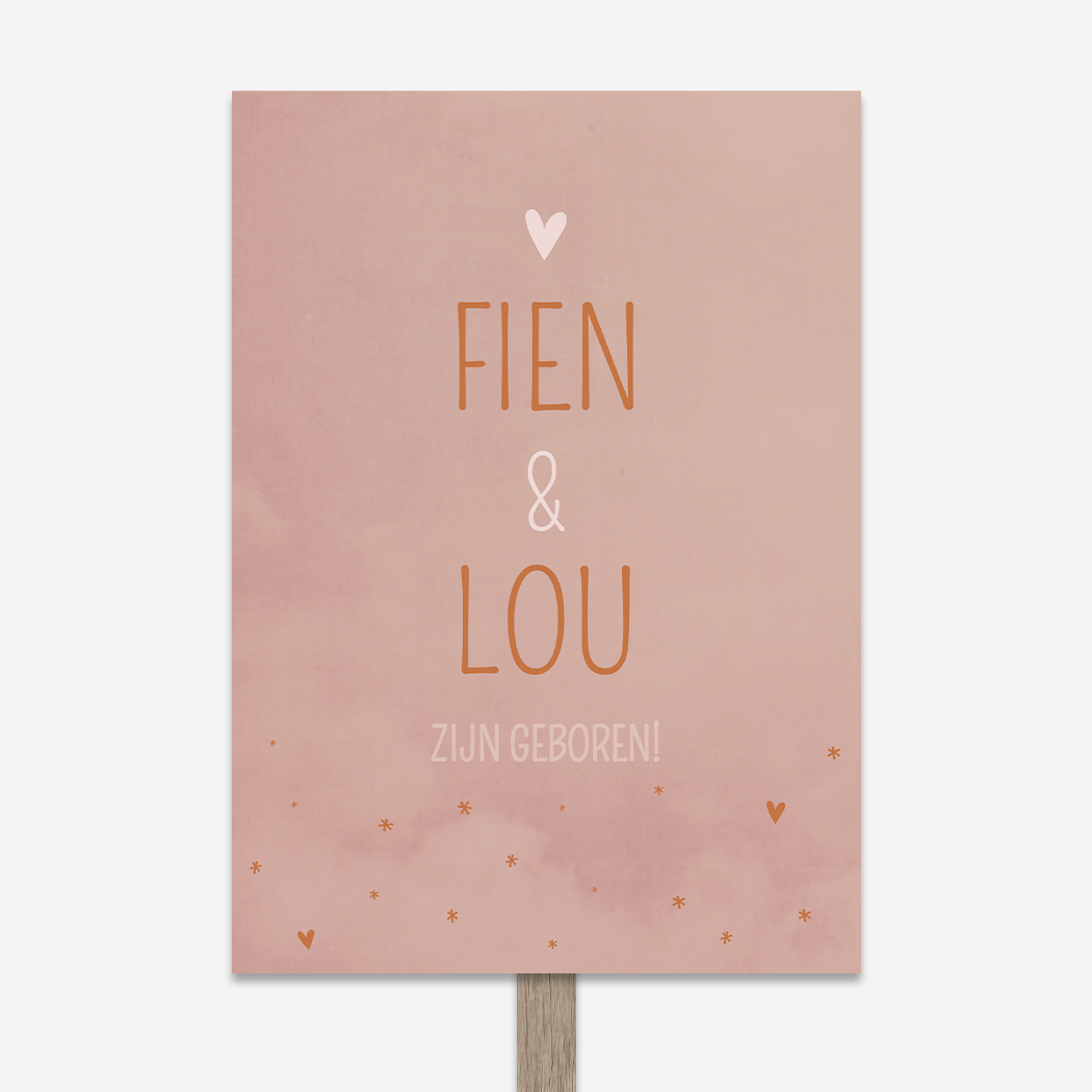 Tuinbord Geboorte Tweeling Gewolkt Roze