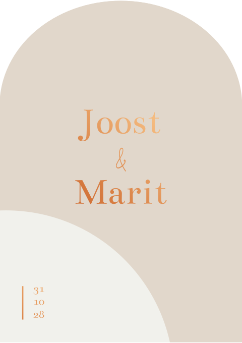 Trouwkaart boogkaart unieke vorm metkoperfolie