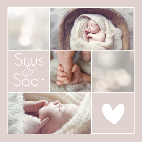 Geboortekaartje Tweeling Oudroze babyfoto