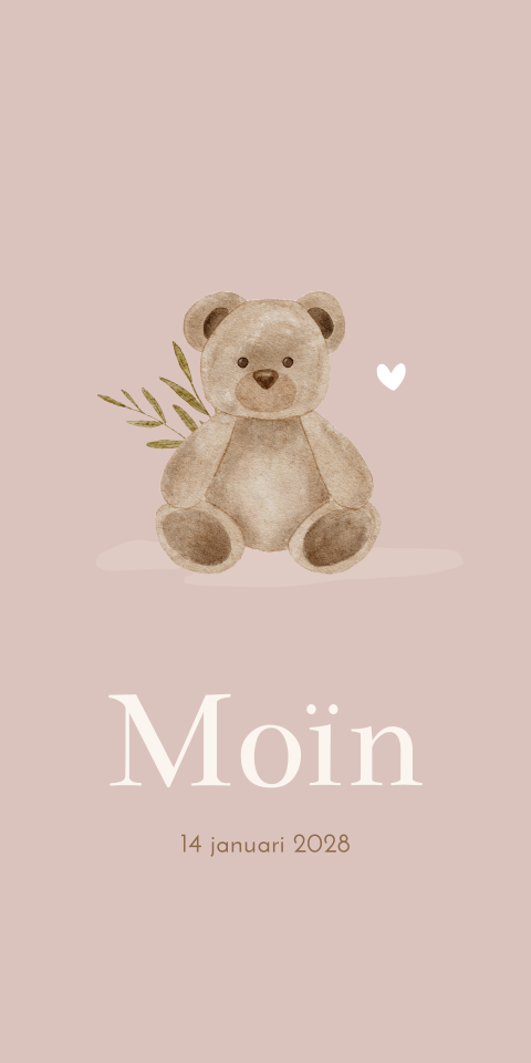 Geboortekaartje Teddybeer Beertje Oudroze