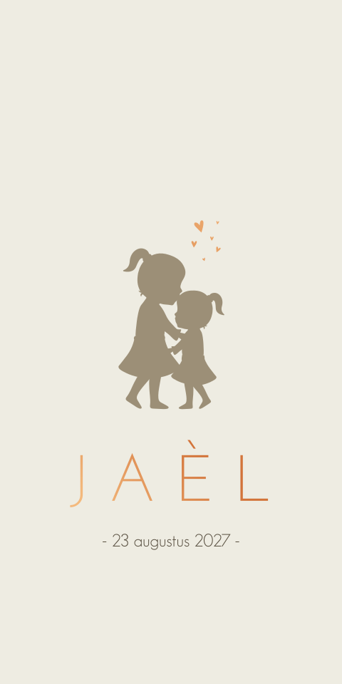 Geboortekaartje meisje zusje beige silhouet