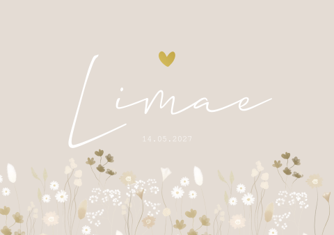 Geboortekaartje meisje bloemen beige neutraal