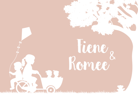 Geboortekaartje Tweeling Bakfiets Gezin Roze