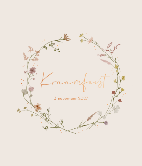 Label Kraamfeest Uitnodiging Bloemenkrans Bloemetjes