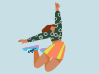 Kleurrijk persoon dat in de lucht springt.