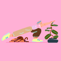 Kleurrijk persoon aan het stretchen.